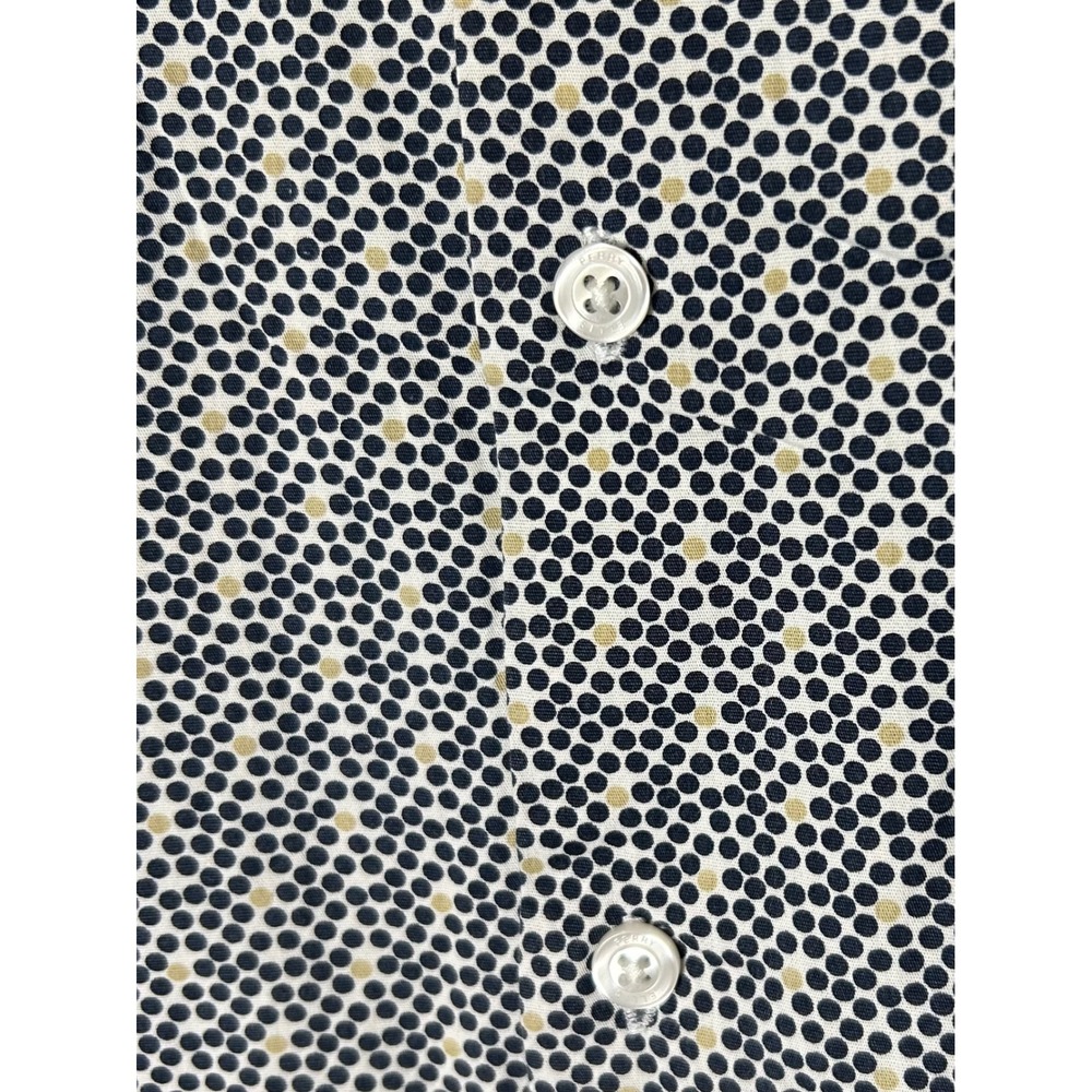 Perry Ellis Men Short Sleeve Button Down Shirt Black Tan Geometric Dot Stretch M - Picture 8 of 8